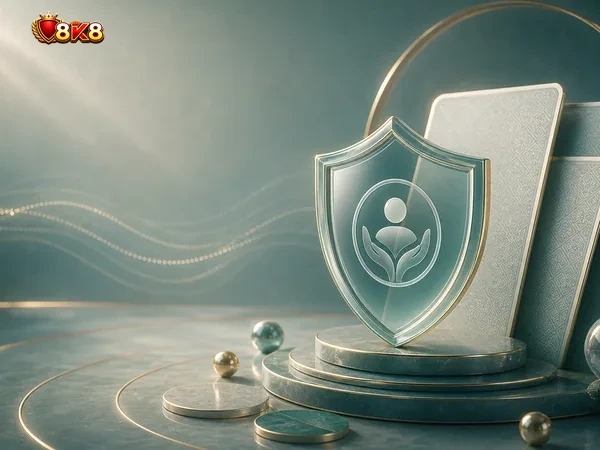 Responsible gaming visual 4 – highlights the 21+ rule and the self-help tools available at 8K8.